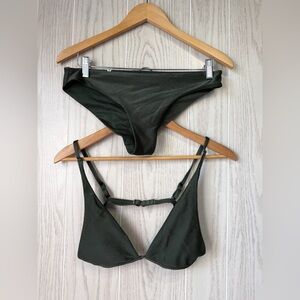 Aerie Ribbed Triangle Bikini Set Olive Green